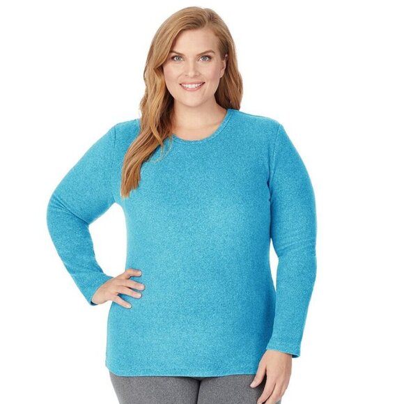 Cuddl Duds Fleece Wear Long Sleeve Crewneck Top 2XL Plus Size Country Blue - Picture 1 of 2